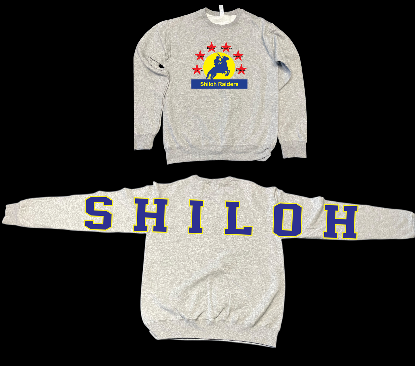 SCHOOL MASCOT LARGE PRINT CREWS-ALL PRINT WILL BE DISTRESSED. DUE TO HIGH DEMAND PLEASE ALLOW 10 BUSINESS DAYS FOR PRODUCTION BEFORE SHIPPED VIA UPS. PLEASE LEAVE YOUR CONTACT INFORMATION DURING CHECKOUT.